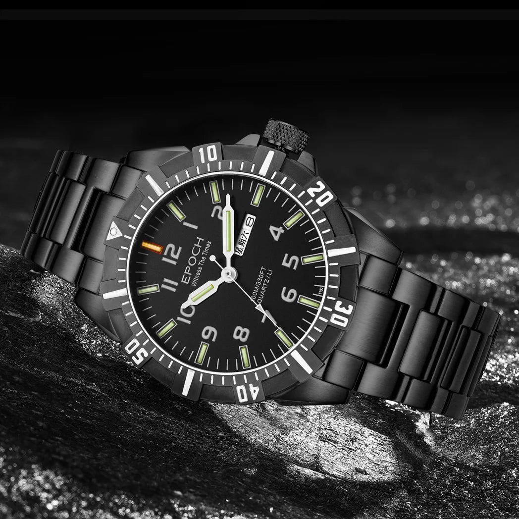 EPOCH Men Quartz Watch Luminous 10Years Lithium Battery Japan Movement Rotated Dial WR100M Sapphire Chinese English Day Military