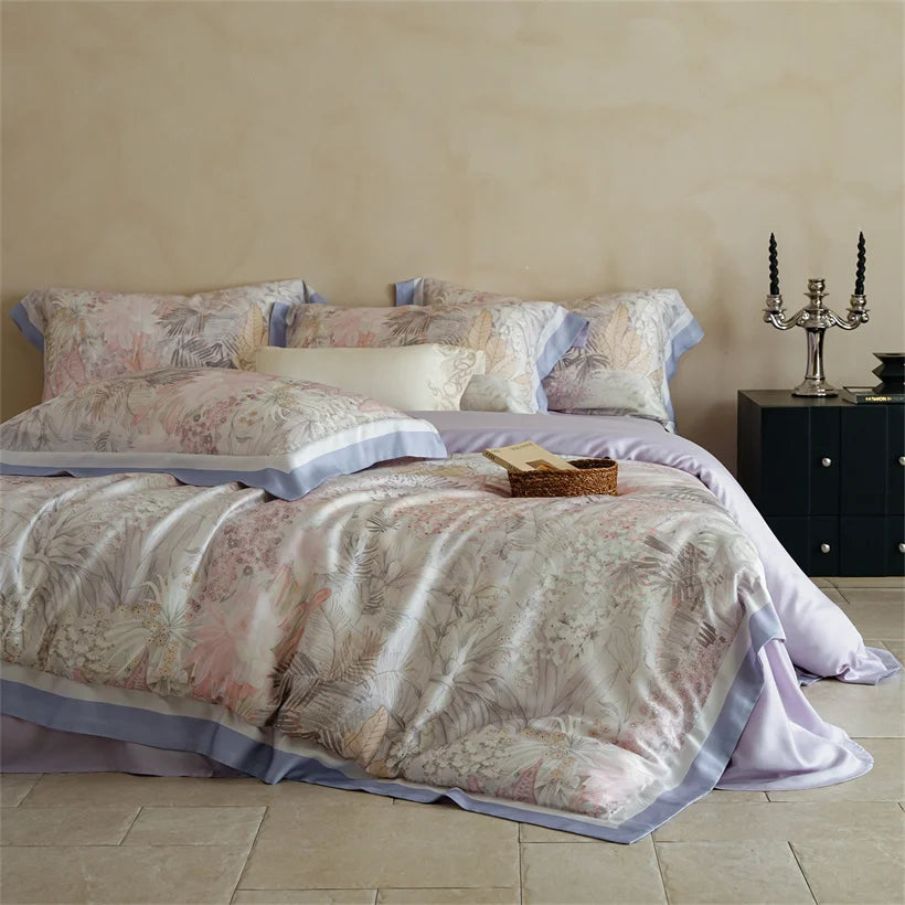 Luxury 22mm Mulberry Silk Bedding Set Romantic Floral Duvet Cover Pillowcases Bed Sheet Set Luxury Bed Linen King Queen Size