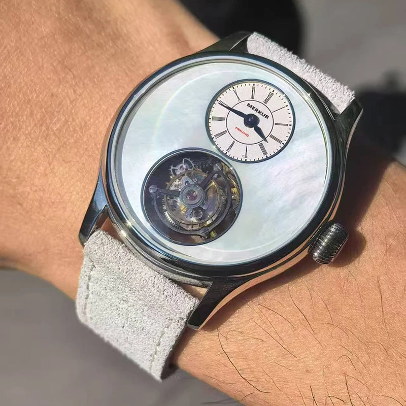 Merkur 100% Tourbillon Watch Men's Titanium Ice Flower Dial Sapphire Watch For Men Mechanical Wristwatches Relogio Masculino