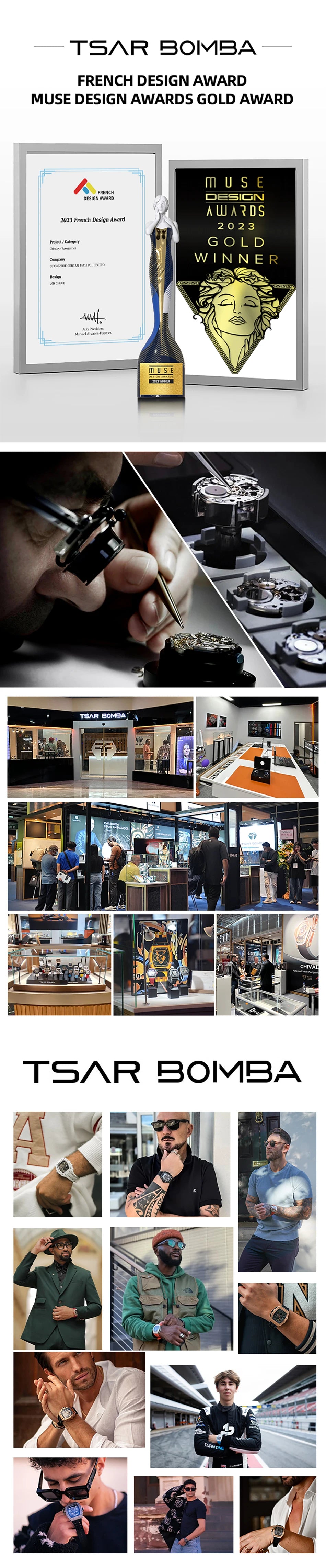 TSAR BOMBA Automatic Watch for Men Waterproof Watch Tonneau Stainless steel Mechanical Wristwatch Silicone Strap Luxury Gift