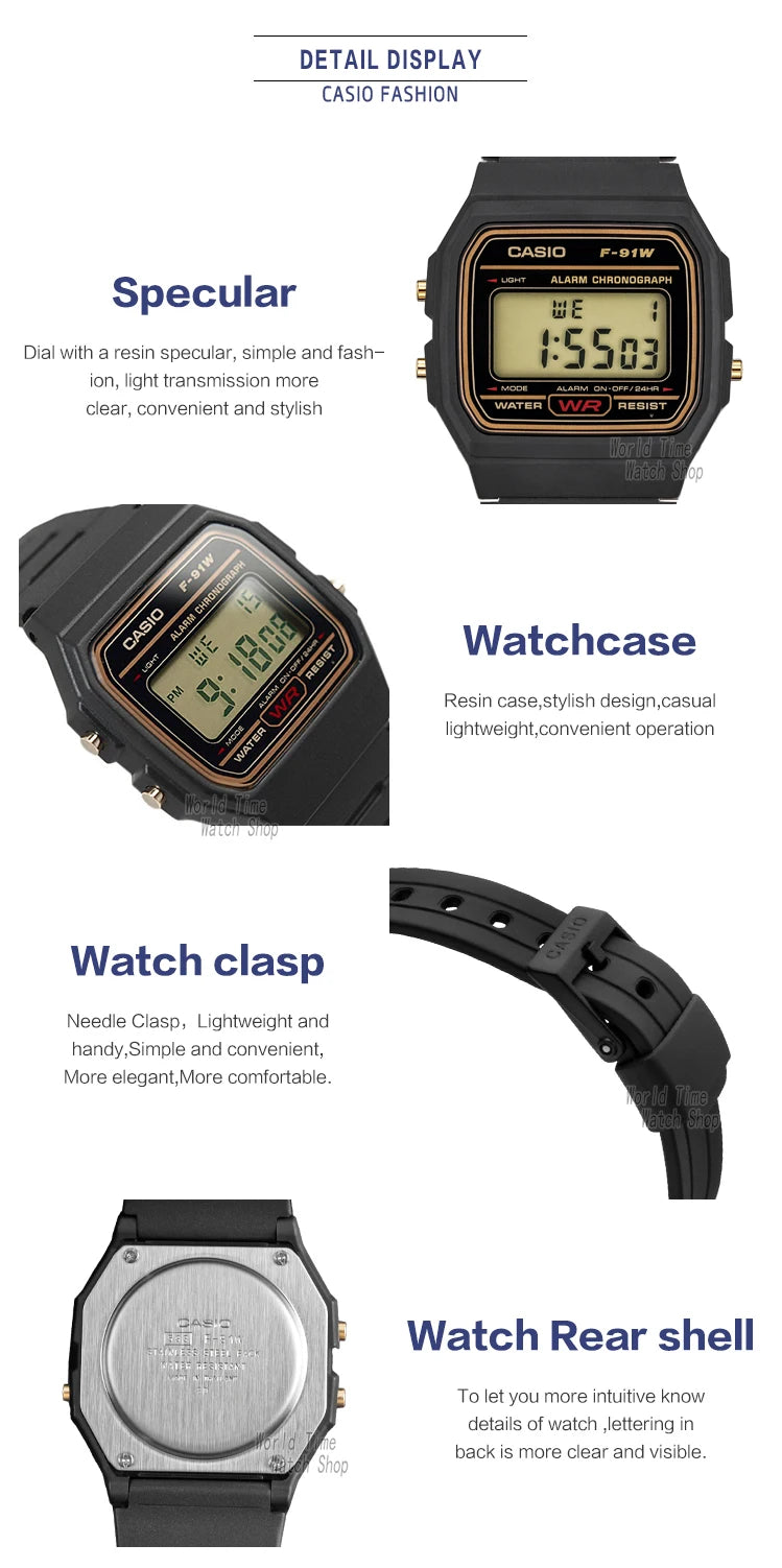 Casio Versatile Small Square Watch Retro Comfortable Design Classic Style for Casual Wear F-91WG-9