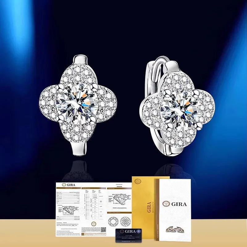 PT950 Clover Moissanite Earrings Full Diamond Ear Climbers  Platinum Jewelry Wholesale Lucky Luxury Gift for Womenearrings for w