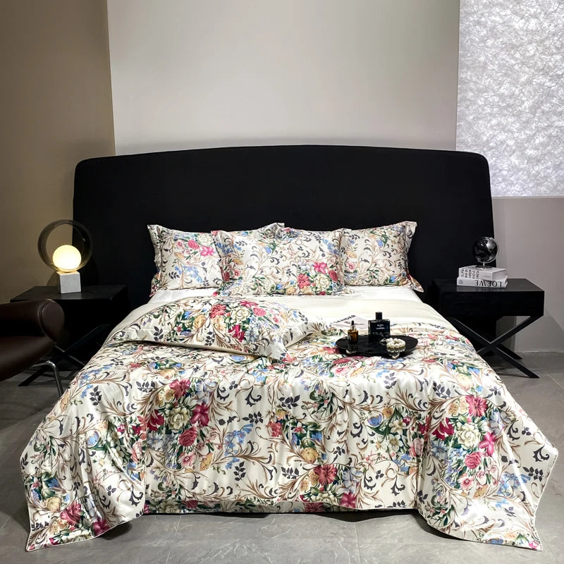 2025 new high-end luxury silky Sleeping naked digital printing washed silk style Bedding Set Duvet Cover Bed Sheet Pillowcases