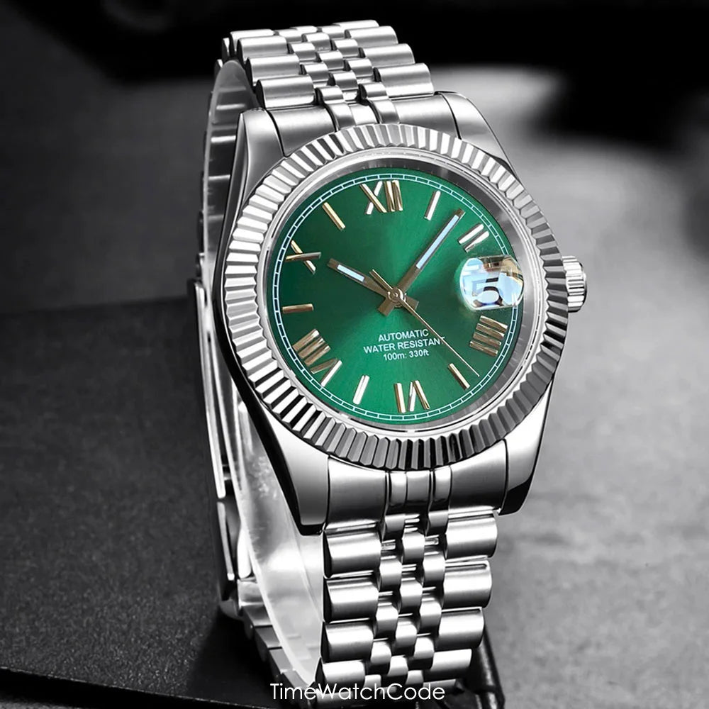 Montre automatique de luxe Tandorio Business pour homme, mouvement NH35A, cadran classique à chiffres romains, lunette cannelée, verre saphir, 36/39 mm