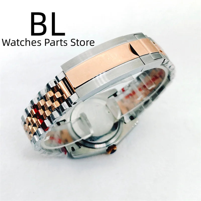 BLIGER 36mm39mm Two-tone Rose Gold Black Dial Watch For Men Date Fluted Bezel Sapphire Glass Rose Roman Index Jubille Bracelet