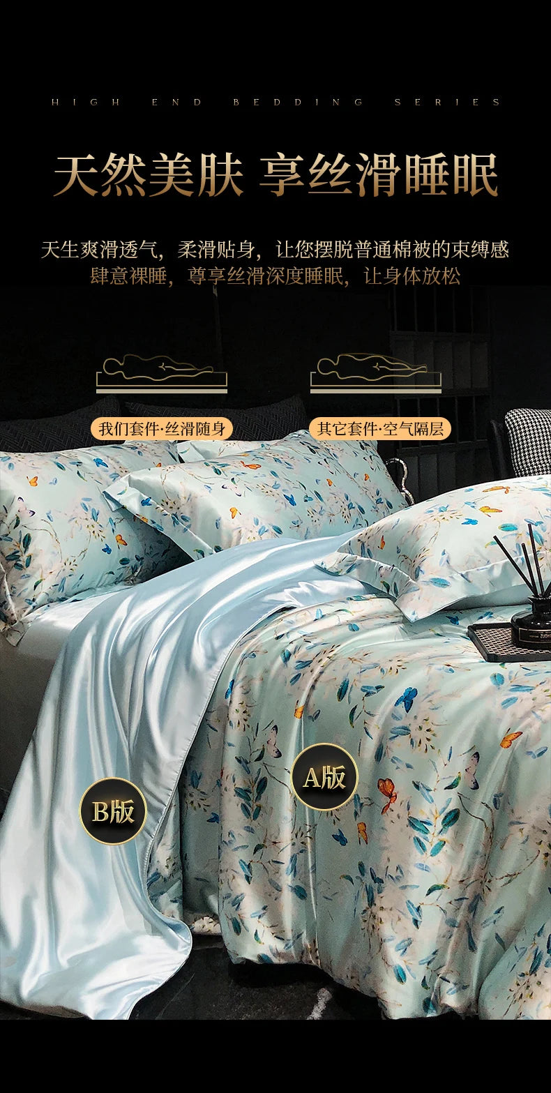 Luxury Palace Style Silk Bedding Set HighEnd Soft Silky Satin Quilt Cover Set Printed Queen King Duvet Cover Gift for Your Lover