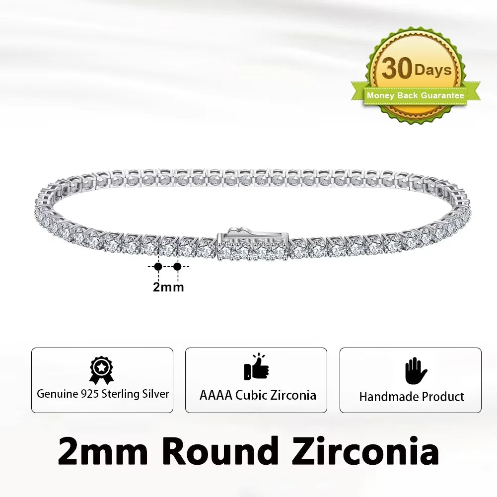 Rinntin Genuine 925 Sterling Silver Tennis Chain Bracelet Handmade High-end Luxury Hand Chain for Men Women Jewelry Gift SB128