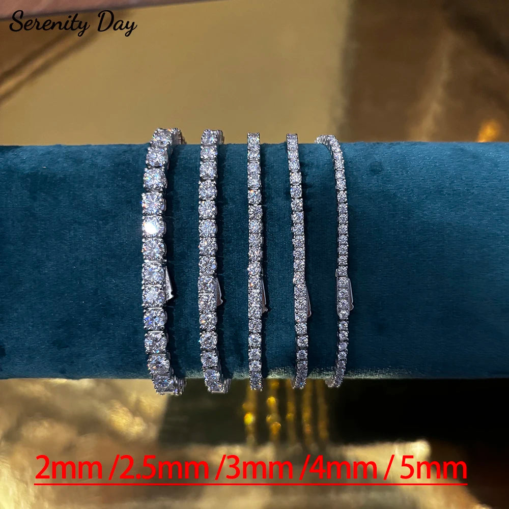 2mm 2.5mm 3mm 4mm 5mm Moissanite Tennis Bracelet for Women Men 100% S925 Sterling Silver Hidden Spring Lock Bracelet Plated 18K