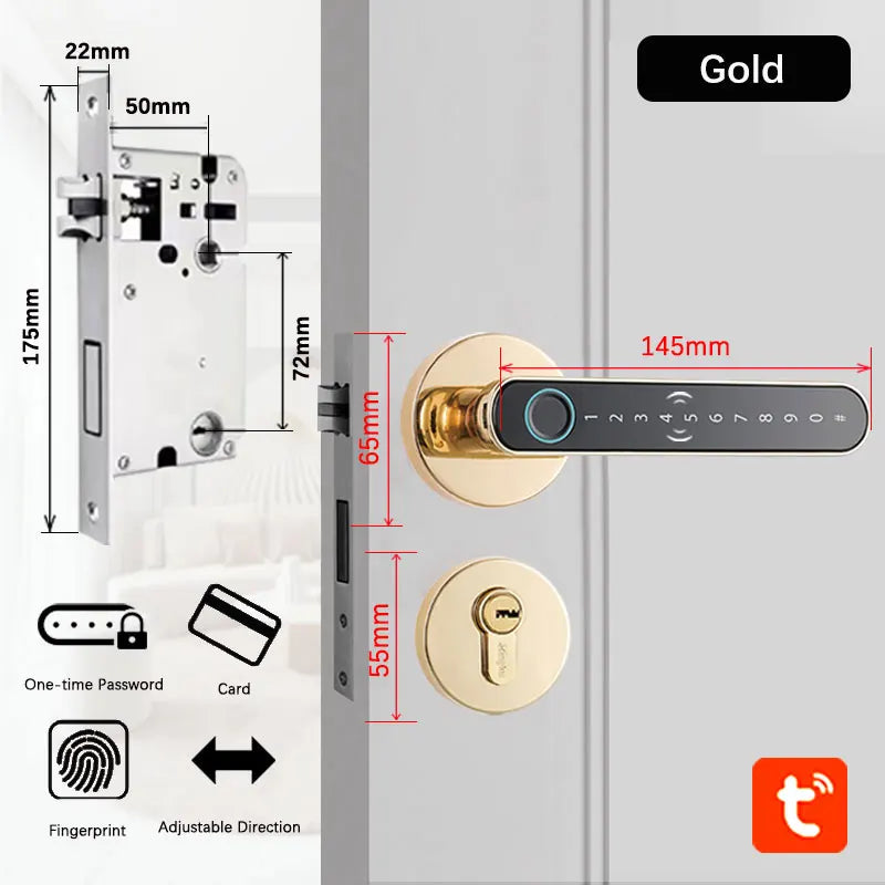 Smart Fingerprint Door Lock Handle for Home Apartment With Key card Digital Door Lock Keypad Keyless Entry electronic lock