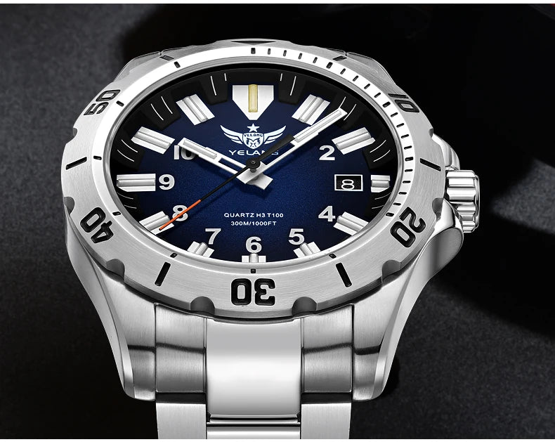 YELANG  V1036 42mm Men Quartz Watch Luminous 10 Years Lithium Movement Rotated Dial 30ATM 300m Waterproof Military Style Watches
