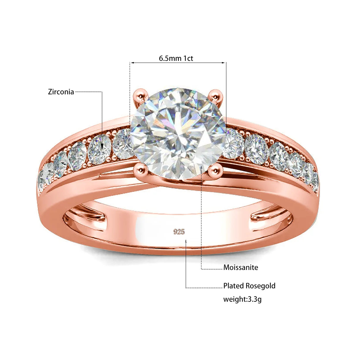 Luxury 1 Carat Moissanite Ring For Women Solid 925 Silver Rhodium Plated Luxury Wedding Jewelry With Certificate Gift Female Hot