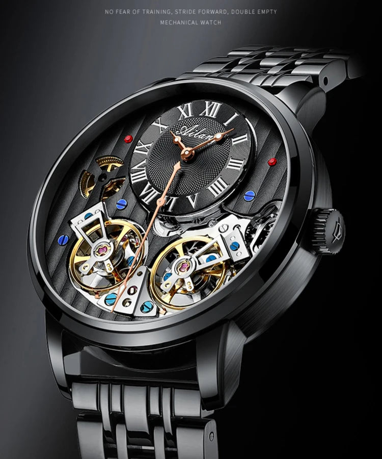 Montre de luxe AILANG pour homme, marque haut de gamme, automatique, lumineuse, noire, double tourbillon, étanche, mécanique, Relogio