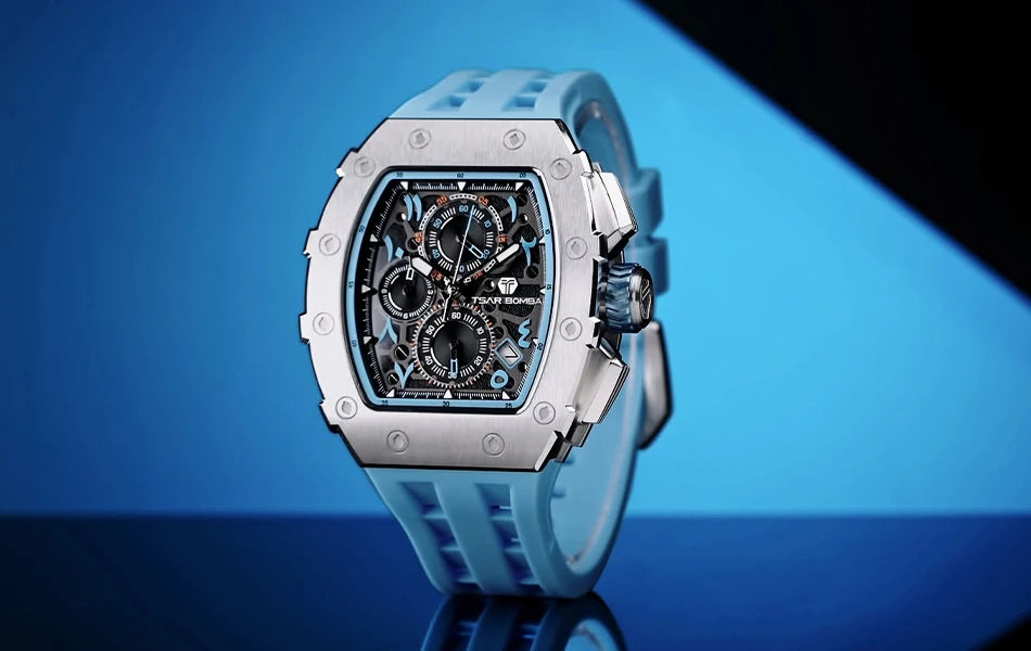 TSAR BOMBA 2025 New Mens Watch TB-8204QA Arabic numerals Dial Tonneau Wristwatch for Men Sapphire Mirror Waterproof Clcok