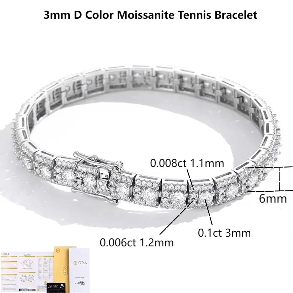 COSYA Luxury 3mm Full Moissanite Tennis Bracelet 100% S925 Silver D Color VVS1 Lab Diamond Hand Chain Fine Party Jewelry Gift