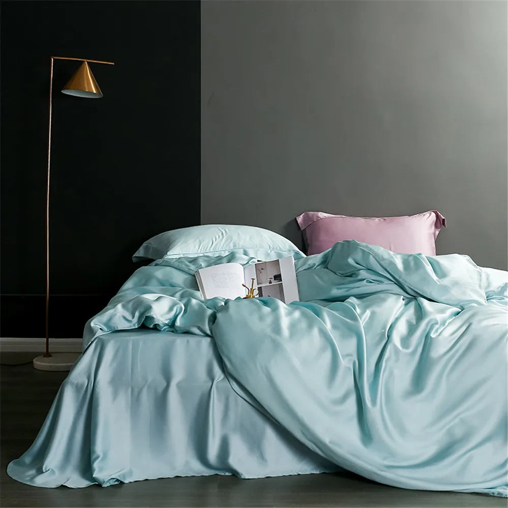 Sondeson Champagne Gold 100% Silk Bedding Set Healthy Skin Beauty Queen King Duvet Cover Set Flat Sheet Pillowcase Bed Linen Set