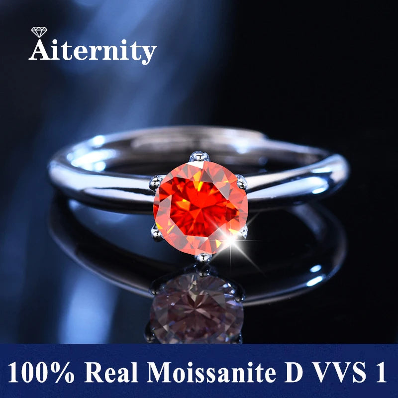100% Real Moissanite Ring Adjustable Size S925 Sliver D VVS1 Pass Diamond Test Pen GRA Certificate 18K Plating Rings for Women