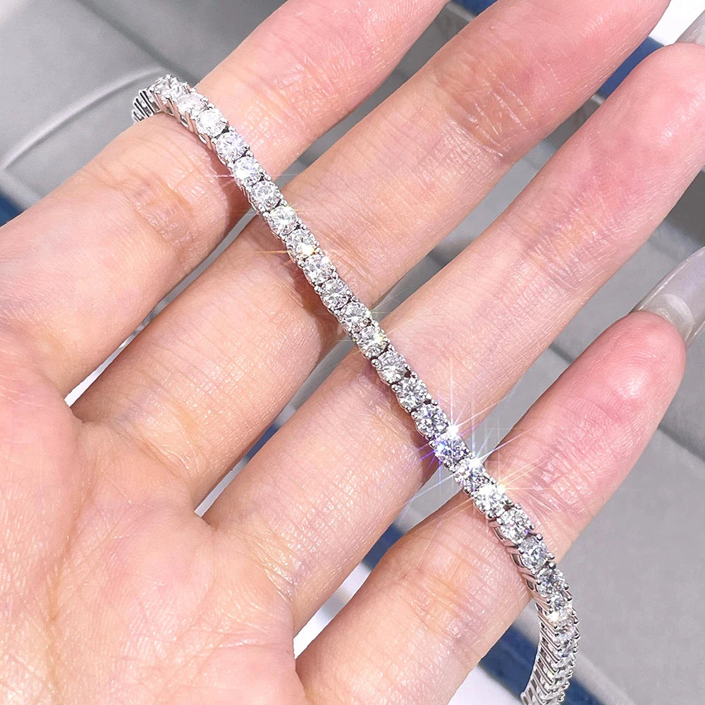2-5mm Moissanite Tennis Bracelets for Women Men Lab Diamond S925 Silver Plated White Gold Bracelet Spring Clasp Wedding Jewelry
