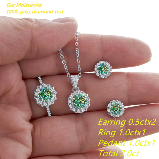 Real 925 Silver Moissanite Jewelry Set for chrm lady ring earring pendant necklace  Solitaire set for female dating party gift