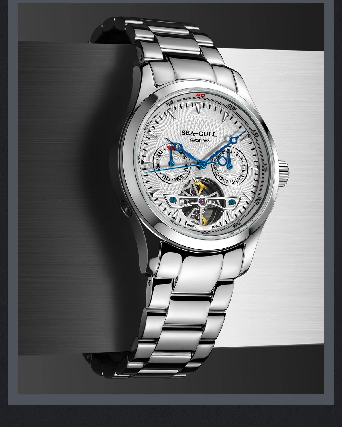 2025 Seagull Men's Automatic Mechanical Watch Multifunction Dial Calendar Sapphire Steel Band Men's Wristwatch reloj hombre M162