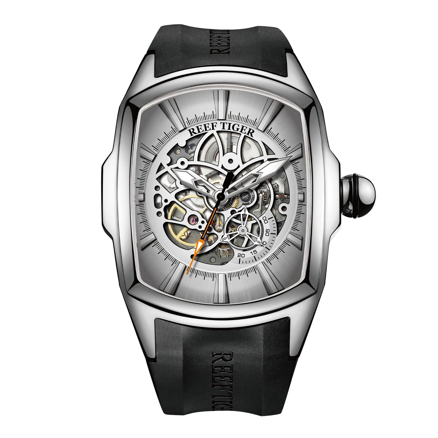 Reef Tiger Men's 316L Stainless Steel Skeleton Automatic Watch Wine Barrel Hollow Waterproof Mechanical Sport Watches RGA3069-S