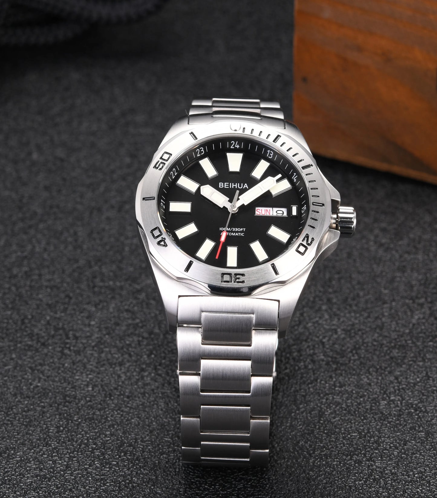 BEIHUA Men Automatic Watch Luminous Whole Night Super Bright C3 Japan TOP Mov't 24Jewels Day Date Sapphire  Luxury Gift Military