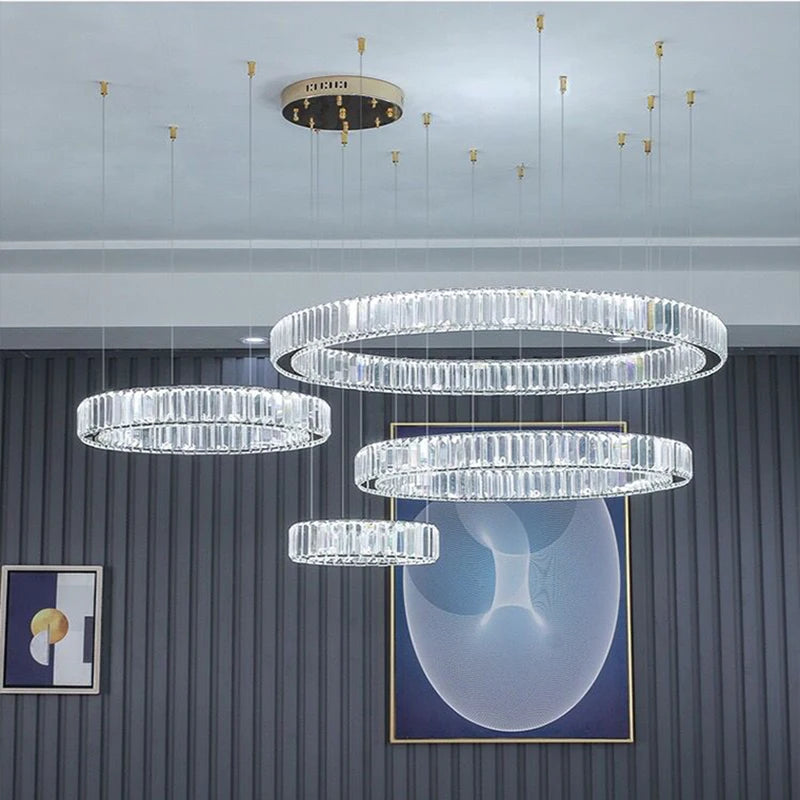 Modern Living Room Crystal Chandelier Led Remote Control Dimmable Led Pendant Lights Luxury Steel Adjust Hanging Lamp Fixture