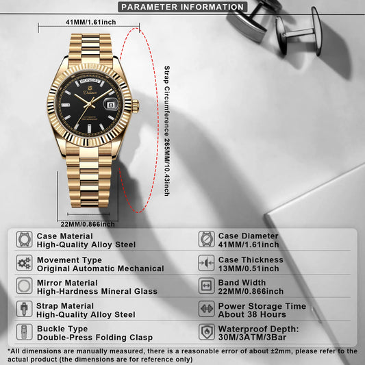 Dulunwe Datejusts Mechanical  Movement Watches For Men Automatic Mechanical Watches Calendar Waterproof Men Watch