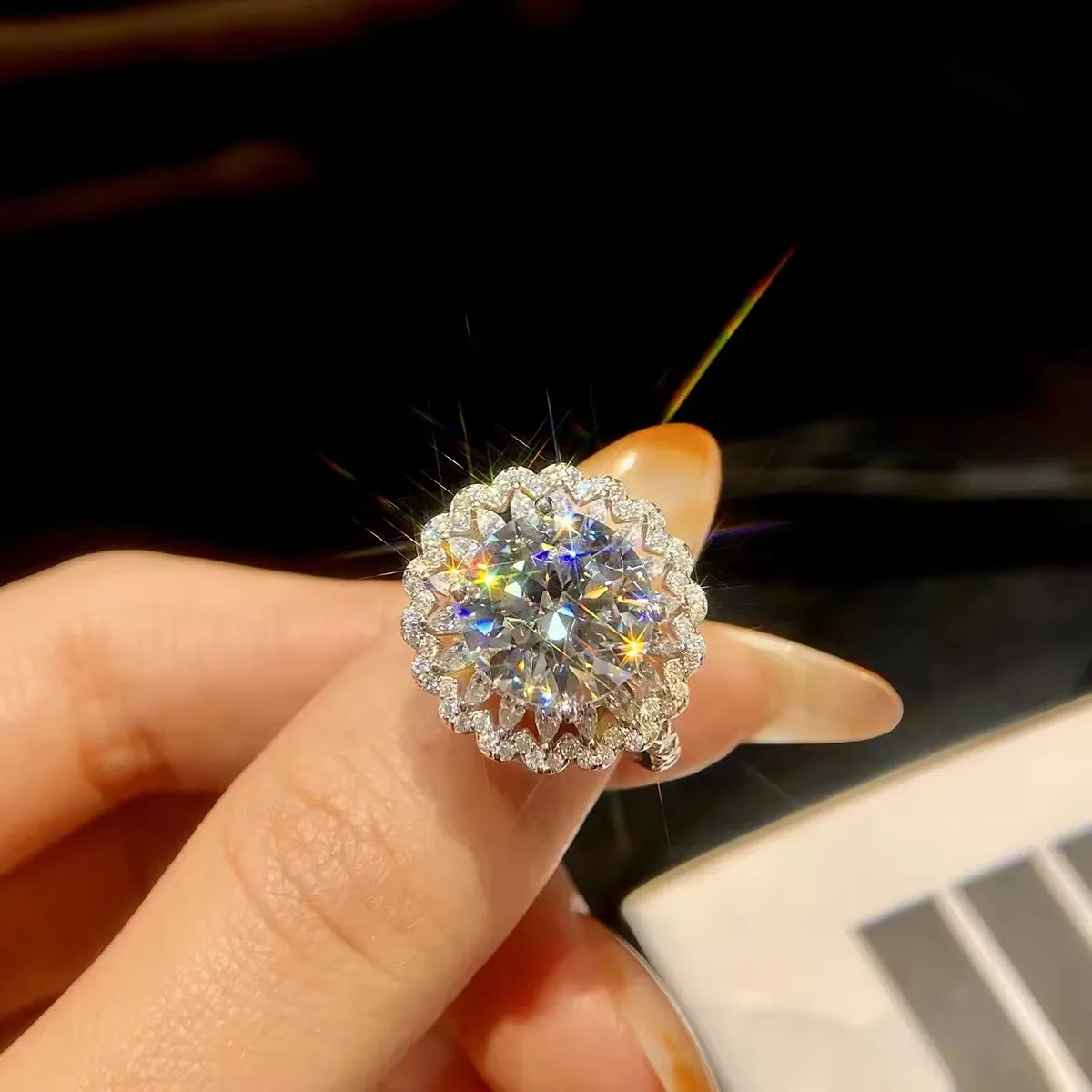 Houtros 5CT Large Moissanite Diamond Rings For Women 925 Sterling Silver Babysbreath Flower Wedding Ring Fine Jewelry GRA