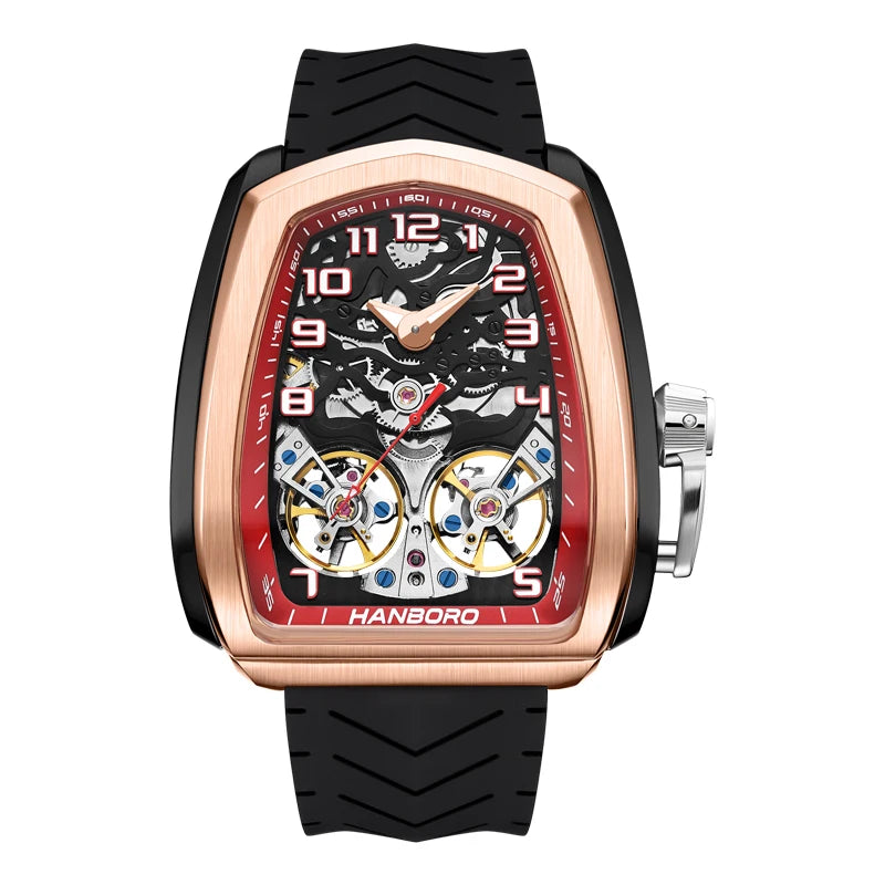 HANBORO fully automatic mechanical men's watch hollowed out wristwatch trend waterproof luminous watch