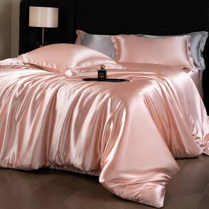 Luxury Bedding Set Single Double Queen King Size Solid Color Quilt Cover High-End Soft Silky Satin Duvet Cover Set