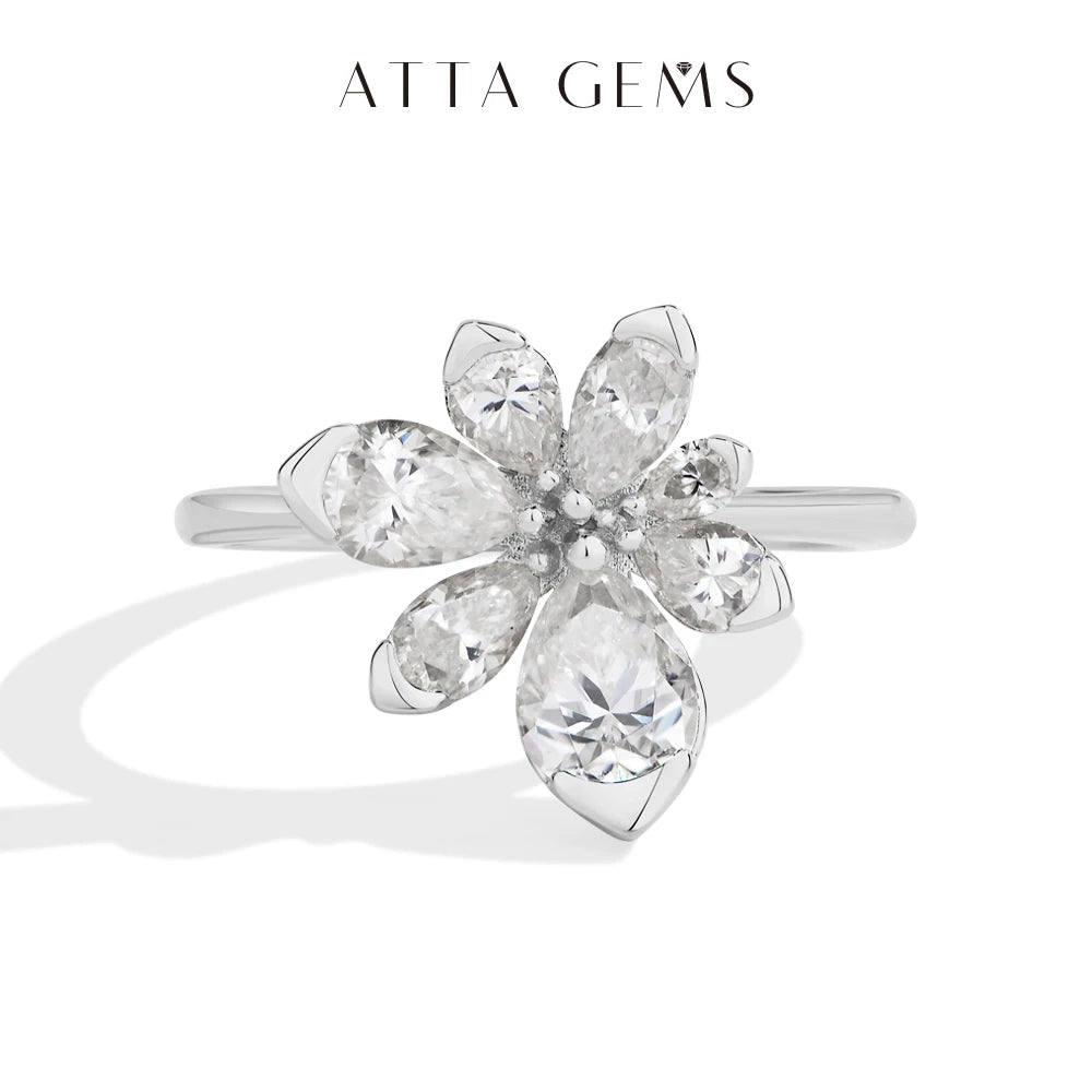 ATTAGEMS 925 Sterling Silver Luxury Women Ring Flowers DVVS1 Moissanite Pear-cut Classical Band Engagement Wedding Fine Jewelry