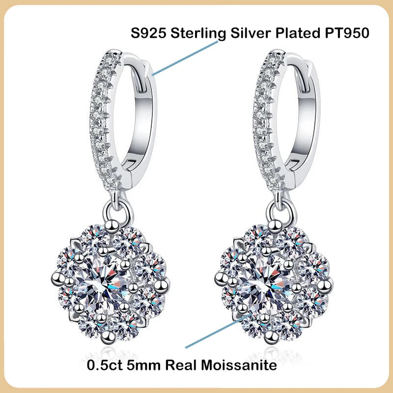 EWYA 0.5 Carat D Color Moissanite Diamond Screw Earrings for Women S925 Sterling Silver Plated PT950 Drop Earring Fine Jewelry