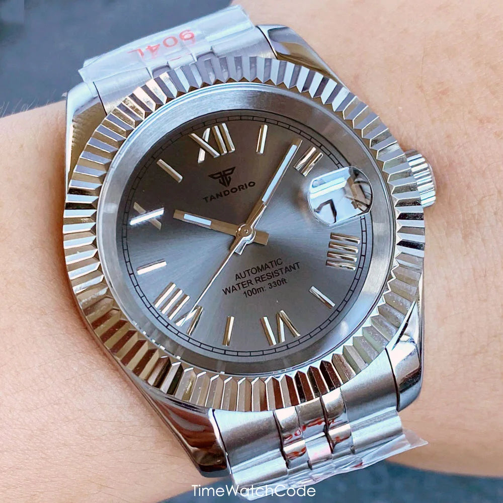 Montre automatique de luxe Tandorio Business pour homme, mouvement NH35A, cadran classique à chiffres romains, lunette cannelée, verre saphir, 36/39 mm
