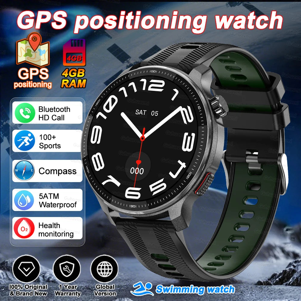 Smart watch Men4GB Memory With GPS Offline Maps Music Video Player Custom dial AMOLED display Sports Swim Waterproof Smart watch