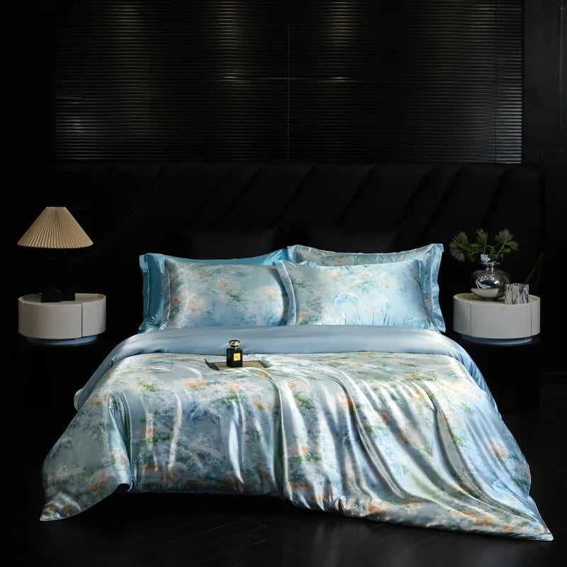 Natural Silk Bedding Set Single Double Queen King Printing Duvet Cover Luxury Quilt Cover Bedsheet Pillowcase