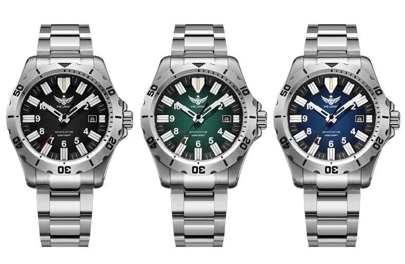 YELANG  V1036 42mm Men Quartz Watch Luminous 10 Years Lithium Movement Rotated Dial 30ATM 300m Waterproof Military Style Watches