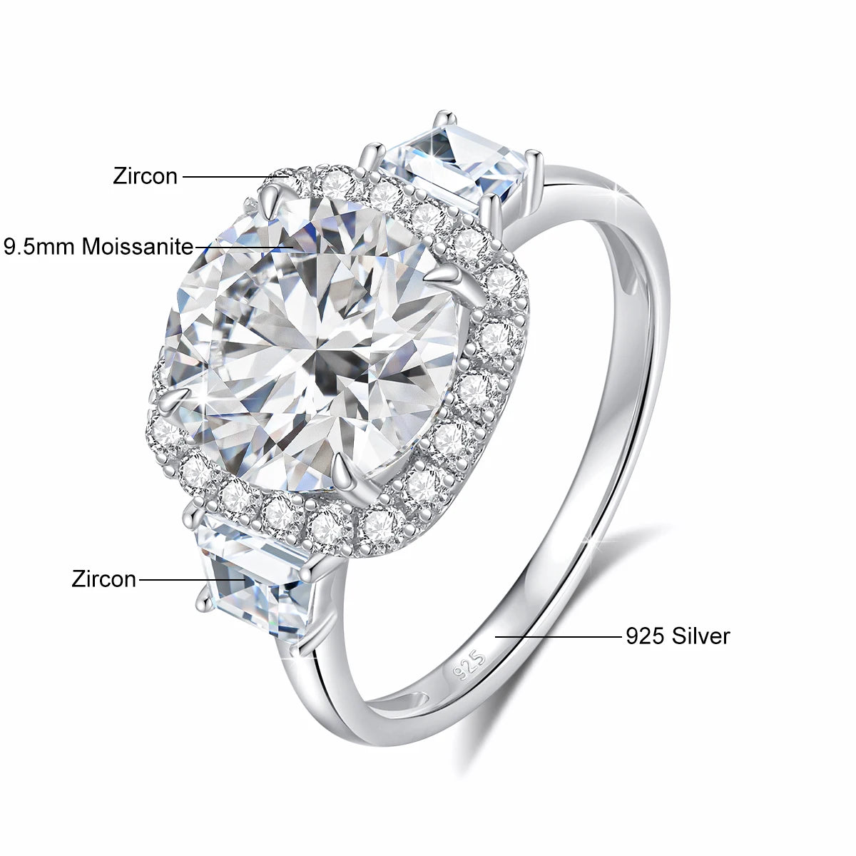 Luxury Round Cut 3.5CT Moissanite Ring for Women D VVS1 Synthetic Diamond Real S925 Silver Engagement Wedding Jewelry Pass Test