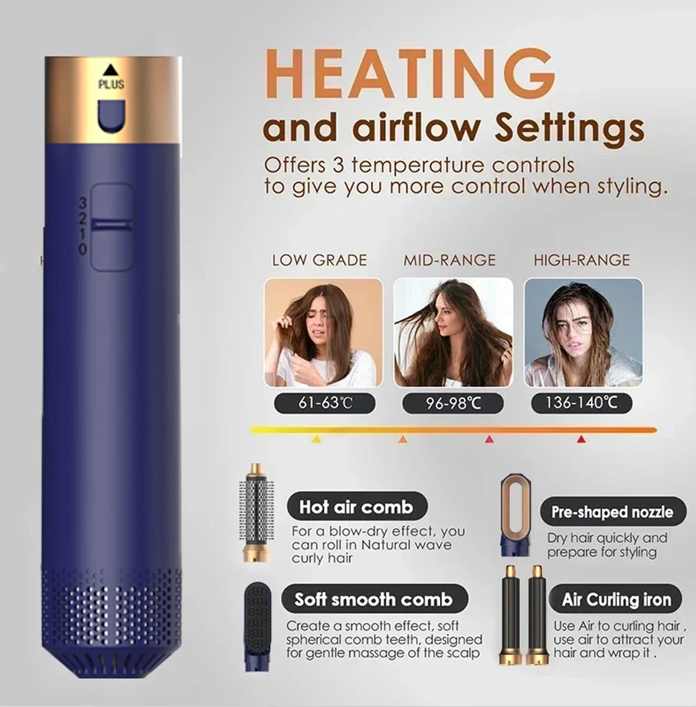 Hot Sales Multifunctional 5 IN 1 Hot Air Comb Household  Brushless Styling Hair Dryer Automatic Curling Iron