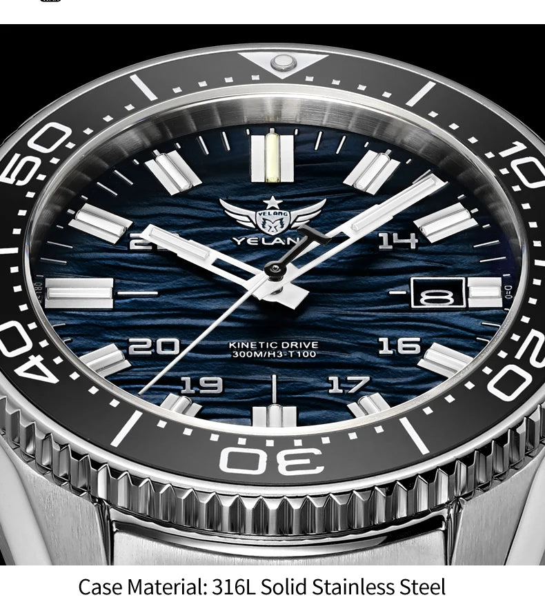 Yelang V1038 40mm Men Diving Watch Human Kinetic Energy Watch Brand Watch 300m Waterproof Watch luminous Japan PX82 Sapphire