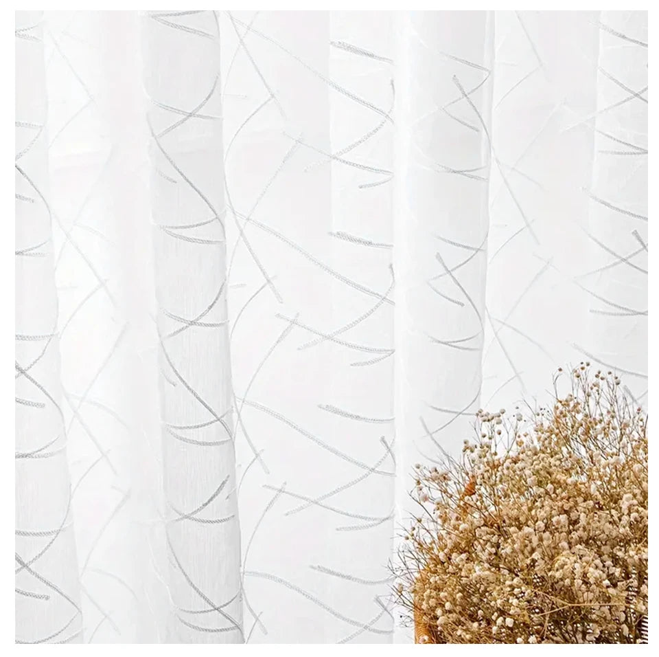 New Geometry White Embroidery Tulle Curtains for the Living Room Modern Sheer Curtain for Bedroom Window Blind Voile Custom Size