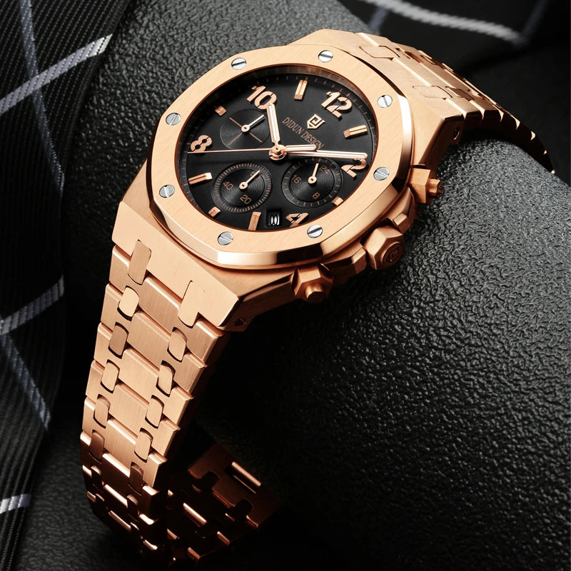 DIDUN Men Watches TOP Luxury Brand Chronograph Sports Clock Men Quartz Stainless Steel Watch Male Business Wristwatch Waterproof