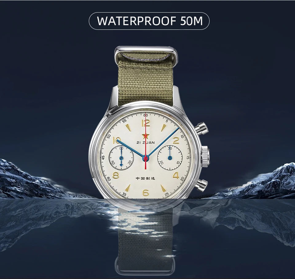 RED-STAR 38mm Men's 1963 Chronograph Mechanical Watch Pilot with Seagull Movement ST1901 Air Force Aviation Sapphire Goose 40mm