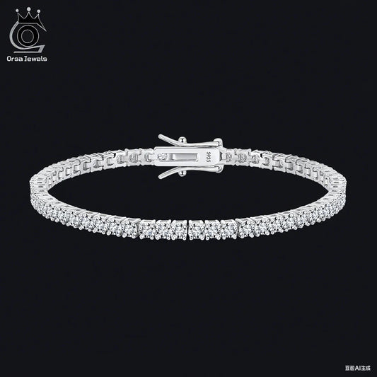 ORSA JEWELS Sparkling 925 Sterling Silver D Color VVS Moissanite Diamond Tennis Bracelet Brilliant Hand Chain Jewelry SMOB01