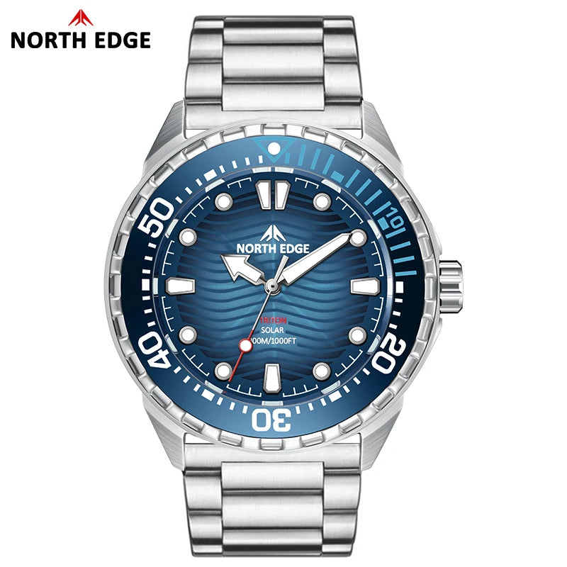 NORTH EDGE 2025 New TRITON Solar Powered Dive Watch Men Luxury Quartz Watches For Men 316L Stainless Steel Case Waterproof 300M