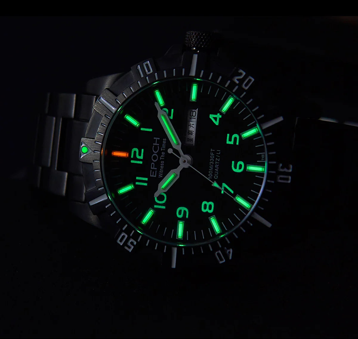 EPOCH Men Quartz Watch Luminous 10Years Lithium Battery Japan Movement Rotated Dial WR100M Sapphire Chinese English Day Military