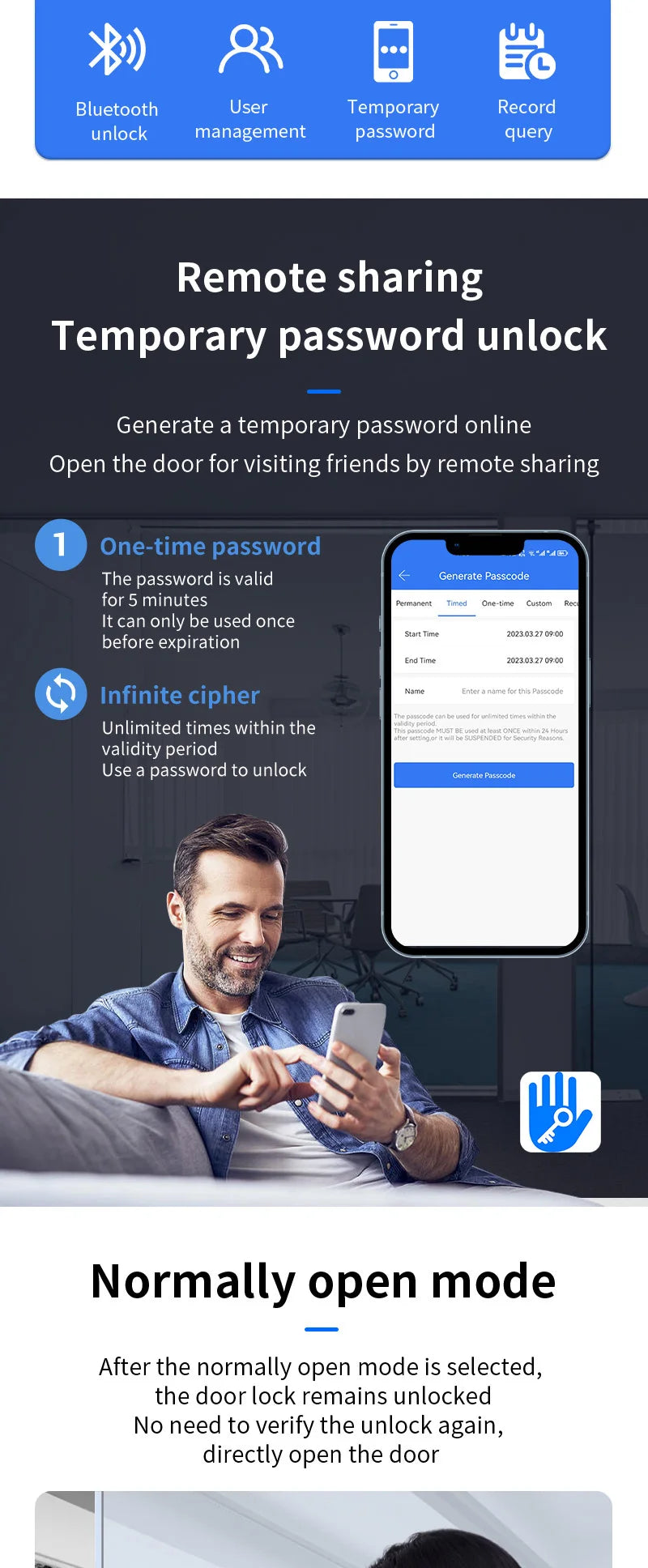 Glass Door Smart Lock TT-Lock Bluetooth Biometric Fingerprint Password Card Electronic Digital Lock office business departments