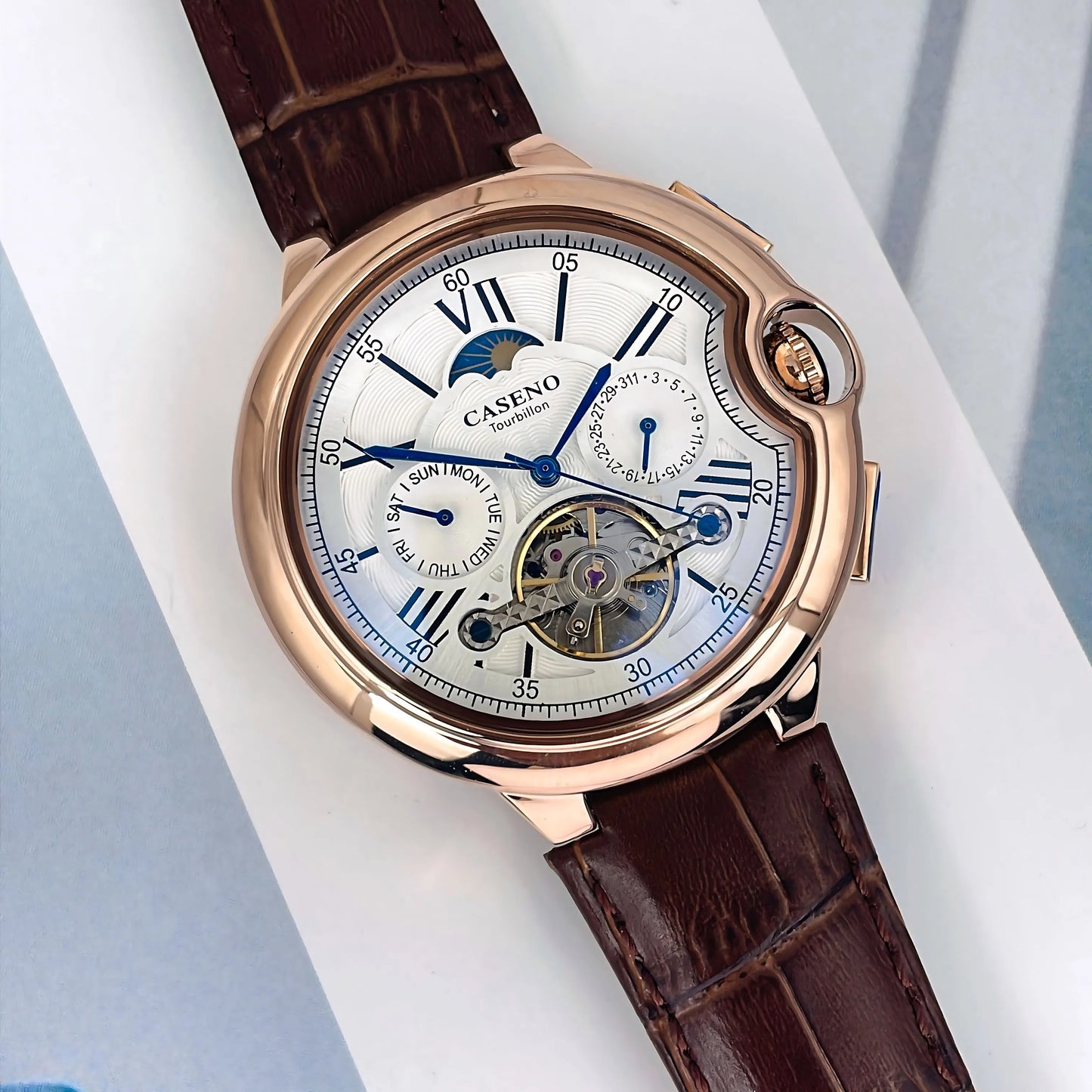 CASENO Star Roman Grand Men's Fully Automatic Watch Tourbillon Belt Mechanical Watch-831GSR