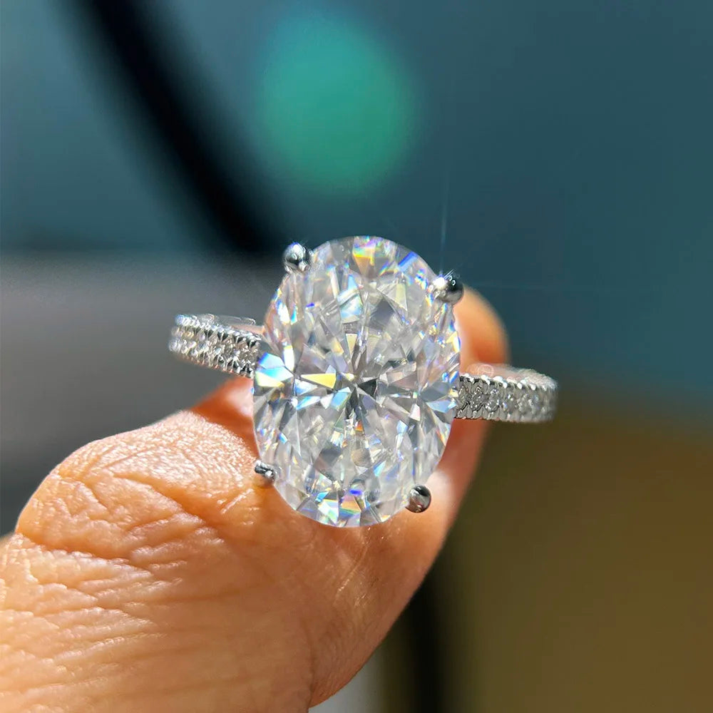 BXINY 8CT Oval Cut All Moissanite Ring 925 Sterling Silver for Women Sparkling Lab Diamond Wedding Band Jewelry with Certificate