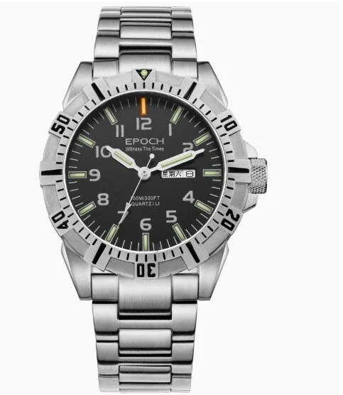EPOCH Men Quartz Watch Luminous 10Years Lithium Battery Japan Movement Rotated Dial WR100M Sapphire Chinese English Day Military