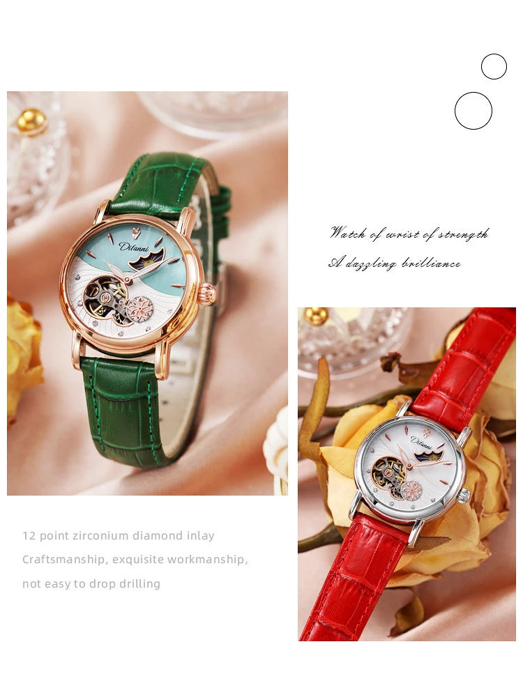 Lady Automatic Mechanical Watches Rotatable Flowers Female Watch Women Brand Luxury Fashion Moon Phase Waterproof Luminous Clock